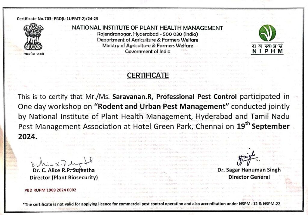 Certifications of attending training programme at niphm
