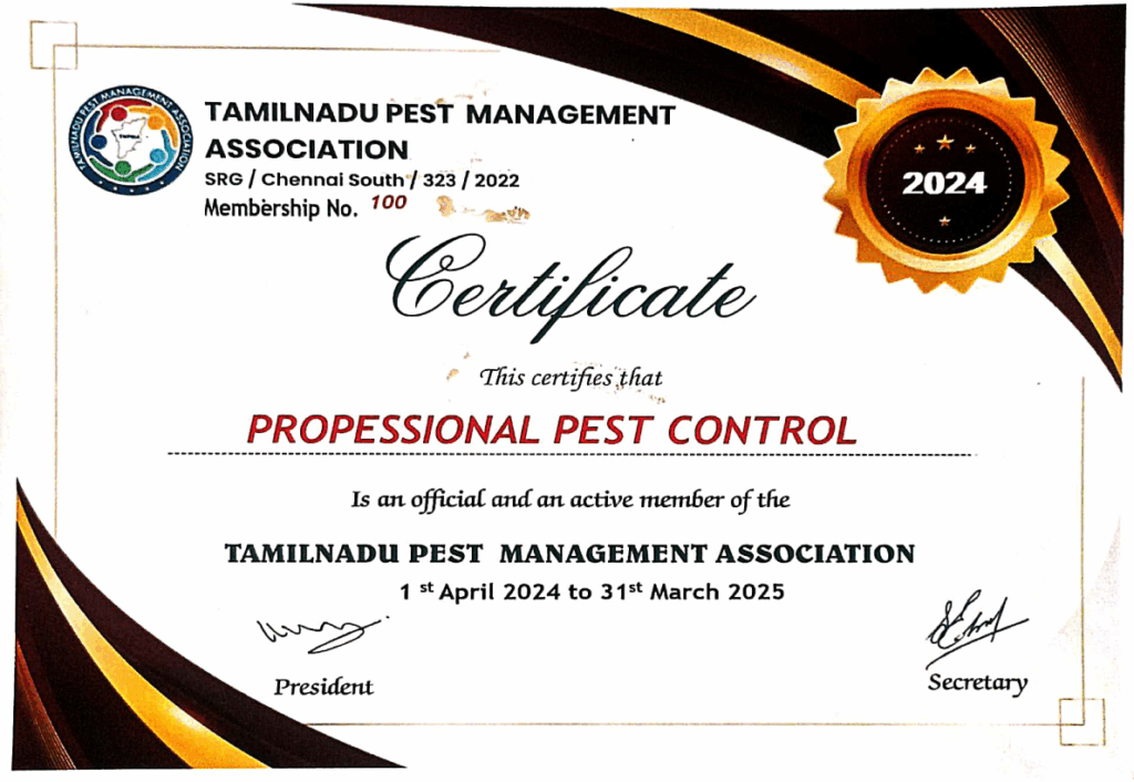 Certifications of Tamil Nadu pest management association 2025